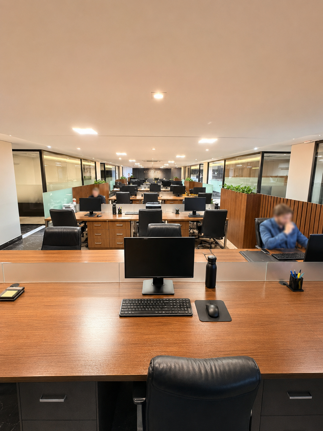 Estações de trabalho do coworking Mateus Leme Offices em ambiente compartilhado